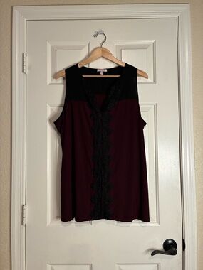 Tempted Burgundy Tank Top with Black Lace Yoke